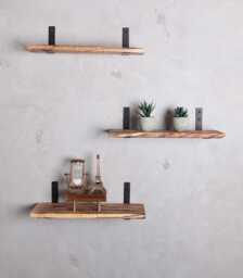 Set Of 3 - Rustic Handmade Wooden Floating Shelves Slim Mango Wood Shelves Torched Finish Length 16 Inch X 5Inch Depth 1Inch Thickness - thumbnail 1