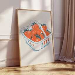 strawberry Art Print, Modern Kitchen Wall Art, Minimal Fruit Poster, Hand-Drawn Berry Illustration, Farmhouse Summer Home Decor - thumbnail 2