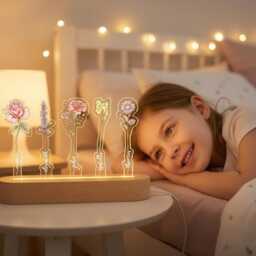 Personalized Birth Flower Night Light, Custom Family Month Lamp, Acrylic Led Mother's Day Gift For Mom Grandma - thumbnail 2
