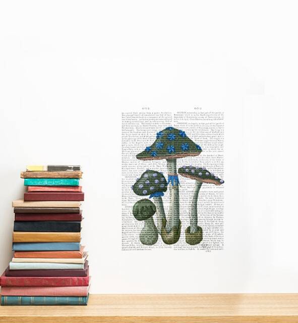 Mushrooms On Newspaper Wall Sticker Decal - Kids Stickers, Animals Childrens Decals, Art, Room, Girl, Boy