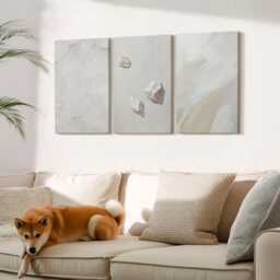 Canvas Set Of 3 Wall Art - Sand, Stones & Modern Paint Textures, Beige Art, Natural Textures Decor - thumbnail 1