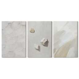 Canvas Set Of 3 Wall Art - Sand, Stones & Modern Paint Textures, Beige Art, Natural Textures Decor - thumbnail 2