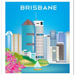 Brisbane Skyline Poster, Australia Print, Canvas Wrap, Australian Vertical Bougainvillea Flowers, E8-O-Bri - thumbnail 3
