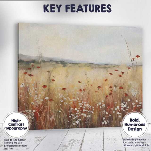 Neutral Meadow Wildflower Landscape Canvas Wall Art Print Decor Picture Ready To Hang - image 1