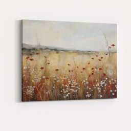 Neutral Meadow Wildflower Landscape Canvas Wall Art Print Decor Picture Ready To Hang - thumbnail 4