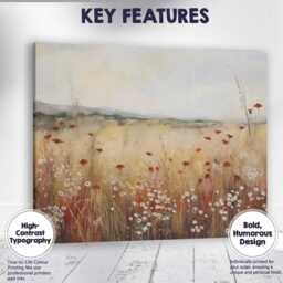 Neutral Meadow Wildflower Landscape Canvas Wall Art Print Decor Picture Ready To Hang - thumbnail 1