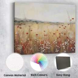 Neutral Meadow Wildflower Landscape Canvas Wall Art Print Decor Picture Ready To Hang - thumbnail 2