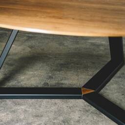 Round Oak Dining Table, Industrial Black Metal Base - 180cm - thumbnail 2