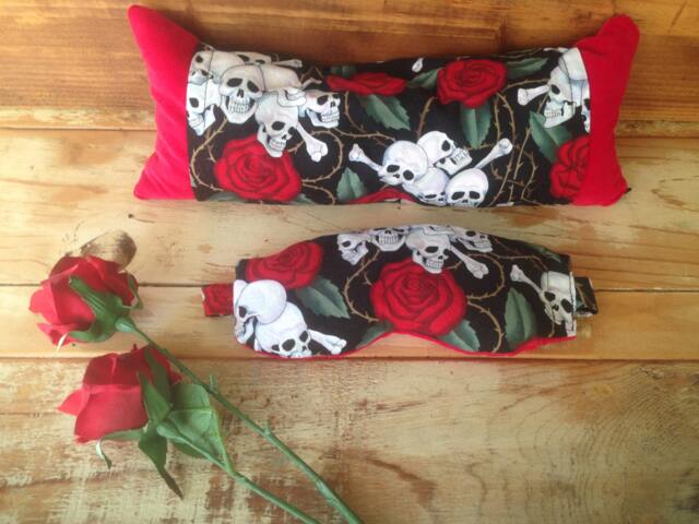 Gothic Rose Skull Meditation & Travel Pillow Set With Eye Mask Neck Roll - image 1