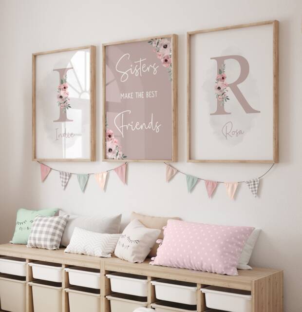 Sisters Make The Best Friends, Girls Bedroom Prints, Girls Prints, Sister Prints Pink Decor, Rainbow, Sisters, Girls Decor, Sister Bedroom - image 1