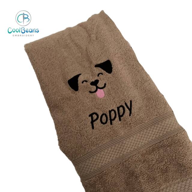Cute Dog Towel - Personalised Face Cloth/Hand Bath Embroidered Dog & Text - image 1