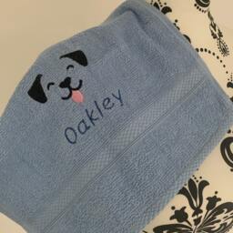 Cute Dog Towel - Personalised Face Cloth/Hand Bath Embroidered Dog & Text - thumbnail 2