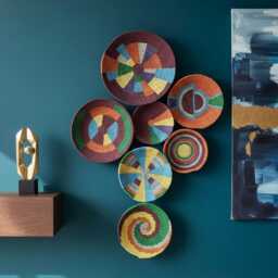 Wicker Wall Plate Set Boho Farmhouse Decor, Colorful Woven Baskets - 7 Pieces - thumbnail 2