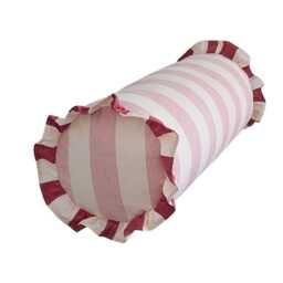 Handmade Ruffled Bolster Cushion Ian Mankin Devon Stripe Bluebell Indigo - thumbnail 3