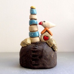 Miniature Ceramic Lighthouse Sculpture, Handmade Israeli Art - thumbnail 2