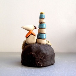 Miniature Ceramic Lighthouse Sculpture, Handmade Israeli Art - thumbnail 4