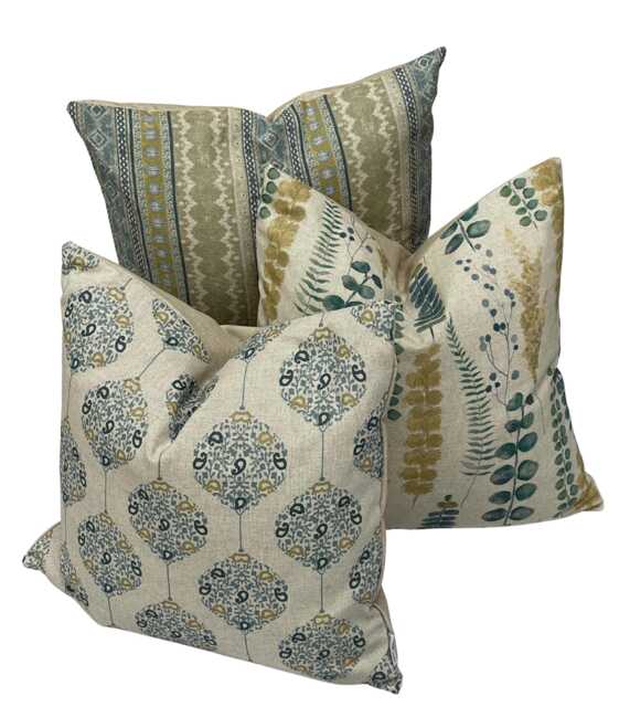 Botanical Print Cushion Cover Boho Farmhouse Decor, Handmade in UK - image 1