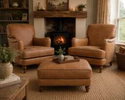 Howie Handmade Leather Armchair - Vintage Tan Accent Chair, UK Made Furniture - thumbnail 1