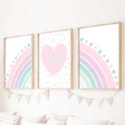Pastel Rainbow Nursery Prints Set Of 3 Girl Name Wall Art - thumbnail 1
