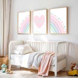 Pastel Rainbow Nursery Prints Set Of 3 Girl Name Wall Art - thumbnail 3