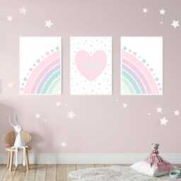 Pastel Rainbow Nursery Prints Set Of 3 Girl Name Wall Art - thumbnail 2