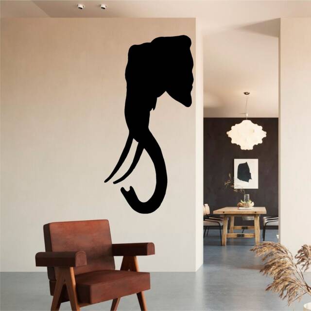 Elephant's Head Silhouette Vinyl Wall Art, Decal, Sticker, Transfer, Mural, Decor, Rent Friendly, Interior, Exterior, Full - 0559 - image 1