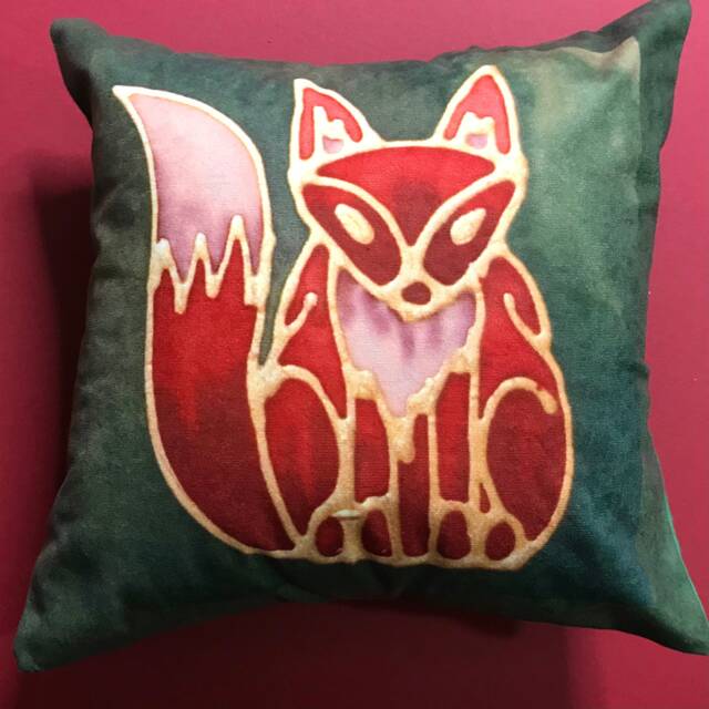 Cute Red Fox Cushion Now On Sale 20% Off. Rust & Green Square Settee Sofa - Decorative Statement Throw Pillow Wildlife Lover Gift - image 1