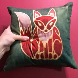 Cute Red Fox Cushion Now On Sale 20% Off. Rust & Green Square Settee Sofa - Decorative Statement Throw Pillow Wildlife Lover Gift - thumbnail 2