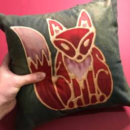 Cute Red Fox Cushion Now On Sale 20% Off. Rust & Green Square Settee Sofa - Decorative Statement Throw Pillow Wildlife Lover Gift - thumbnail 3