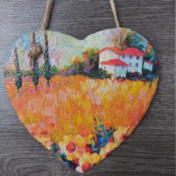 Watercolor Meadow Slate Heart Plaque Gold Orange Wall Decor - thumbnail 2