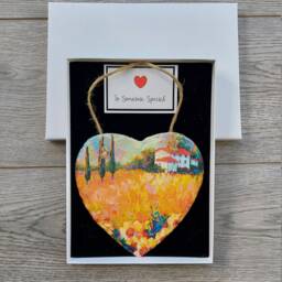 Watercolor Meadow Slate Heart Plaque Gold Orange Wall Decor - thumbnail 3