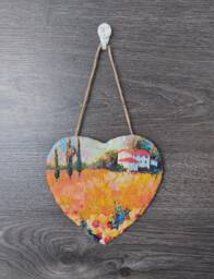 Watercolor Meadow Slate Heart Plaque Gold Orange Wall Decor