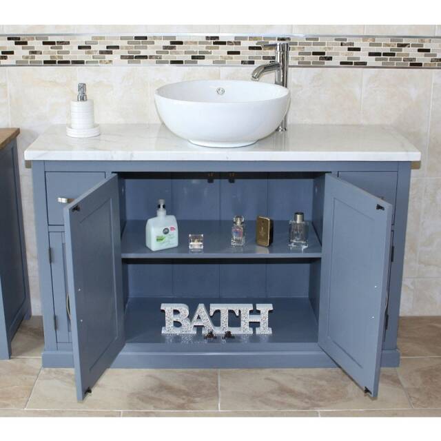 Grey Painted Bathroom Vanity With White Marble Top, Ceramic Basin - 123cm Wide - image 1