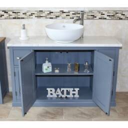 Grey Painted Bathroom Vanity With White Marble Top, Ceramic Basin - 123cm Wide - thumbnail 1