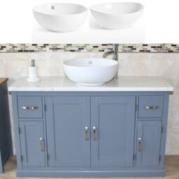 Grey Painted Bathroom Vanity With White Marble Top, Ceramic Basin - 123cm Wide - thumbnail 2
