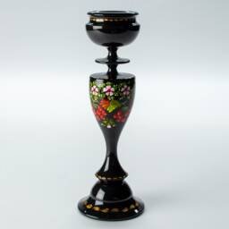 Ukrainian Tall Hand Painted Wooden Candle Holder, Black Candlestick Handmade Table Home Decor, Petrykivka Gift Ukraine Shop, S171 - thumbnail 3