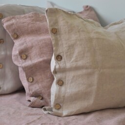 Linen Pillow Case With Button Closure Edge in A Rose Brown Color Stone Washed Soft Flax Queen King Standard Linen Bedding - thumbnail 2