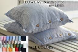 Linen Pillow Case With Button Closure Edge in A Rose Brown Color Stone Washed Soft Flax Queen King Standard Linen Bedding