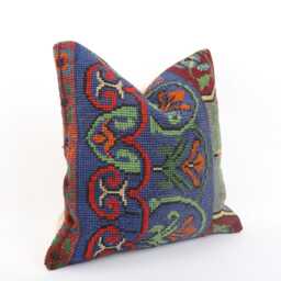 Vintage Turkish Kilim Pillow Cover Handwoven Wool Cushion - 16x16 - thumbnail 3