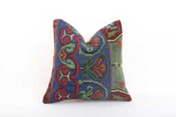 Vintage Turkish Kilim Pillow Cover Handwoven Wool Cushion - 16x16 - thumbnail 1