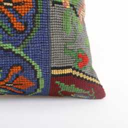 Vintage Turkish Kilim Pillow Cover Handwoven Wool Cushion - 16x16 - thumbnail 2