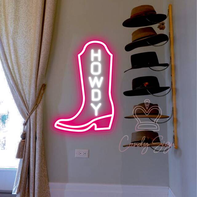 Howdy Boots Neon Sign, Custom Western Cowgirl Led Light, Light Up Cowboy Party Decor Signs, Shop Open Sign, Western Light Sign - image 1