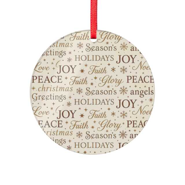 Holiday Word Pattern Acrylic Ornament - Round Or Multi-Shape Christmas Decoration - image 1