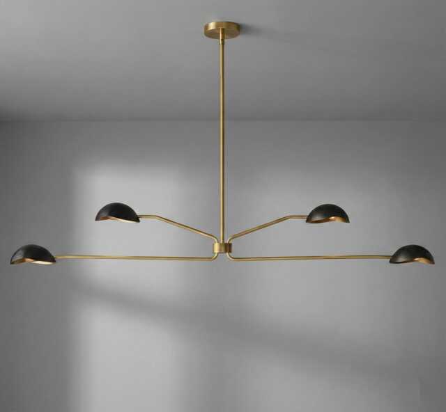 Mid Century Sputnik Chandelier, Brass & Black Orb Light Ceiling Fixture - image 1
