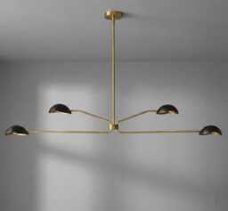Mid Century Sputnik Chandelier, Brass & Black Orb Light Ceiling Fixture - thumbnail 1