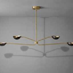 Mid Century Sputnik Chandelier, Brass & Black Orb Light Ceiling Fixture - thumbnail 2