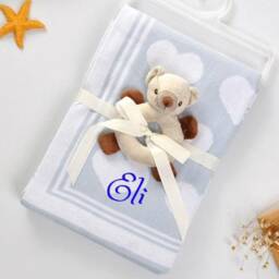 Personalized Knitted Blanket & Rattle Set 100% Cotton - Free Shipping- Custom Monogram/Name Embroidered Gift- Baby Shower/ Birth Present