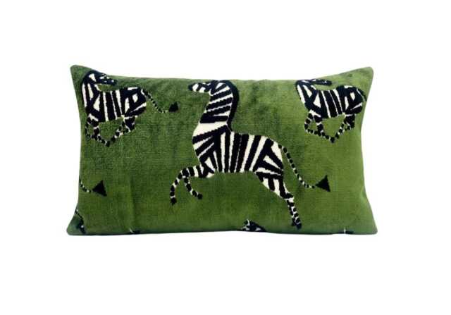 Custom Green Velvet Zebra Print Pillow Cover - Luxurious Made-To-Order Designer Accent For Modern Decor - image 1