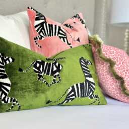 Custom Green Velvet Zebra Print Pillow Cover - Luxurious Made-To-Order Designer Accent For Modern Decor - thumbnail 3