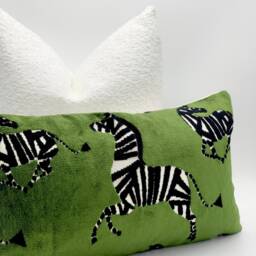 Custom Green Velvet Zebra Print Pillow Cover - Luxurious Made-To-Order Designer Accent For Modern Decor - thumbnail 2